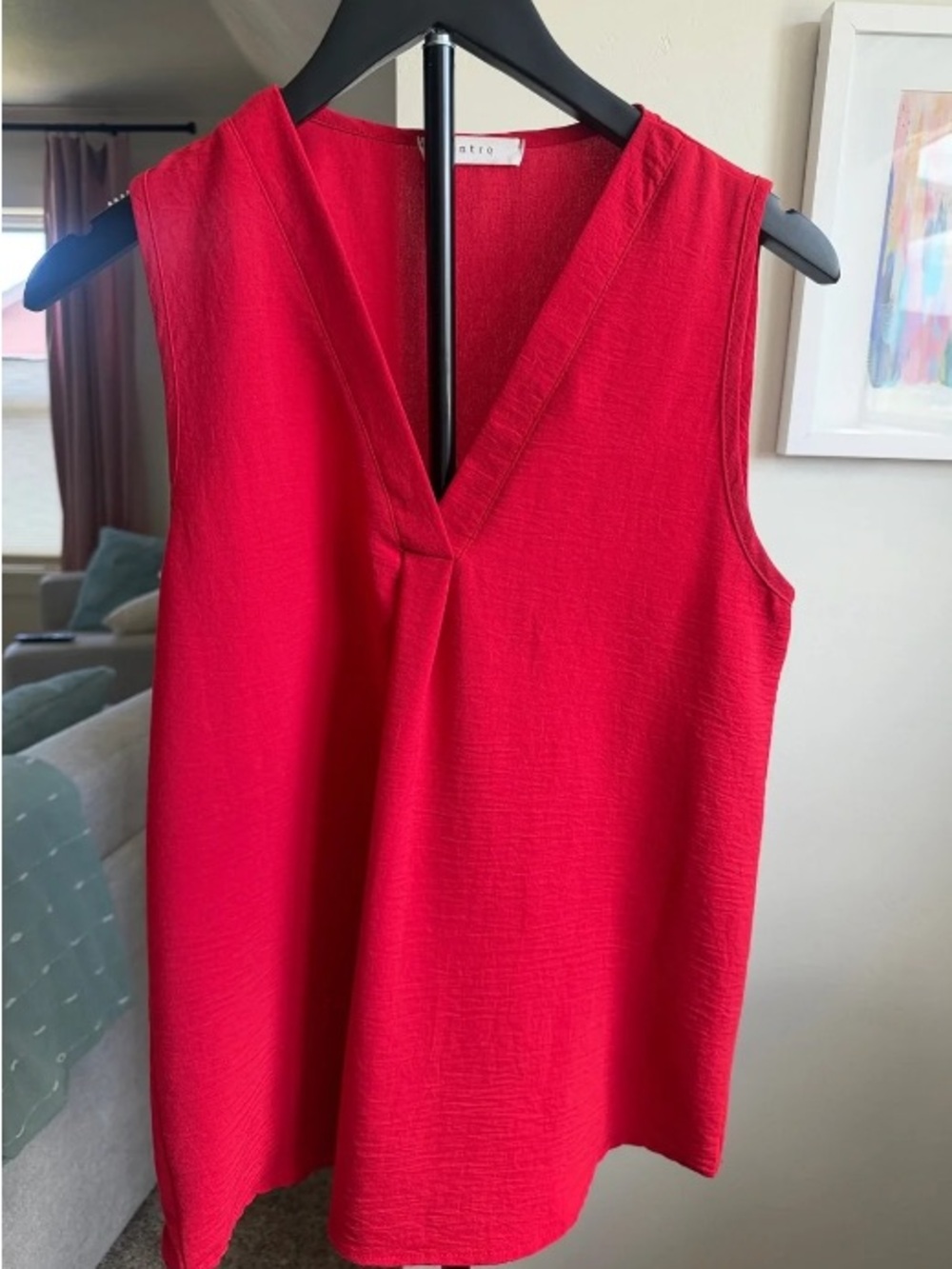 Ann Taylor Red Sleeveless V-Neck Blouse